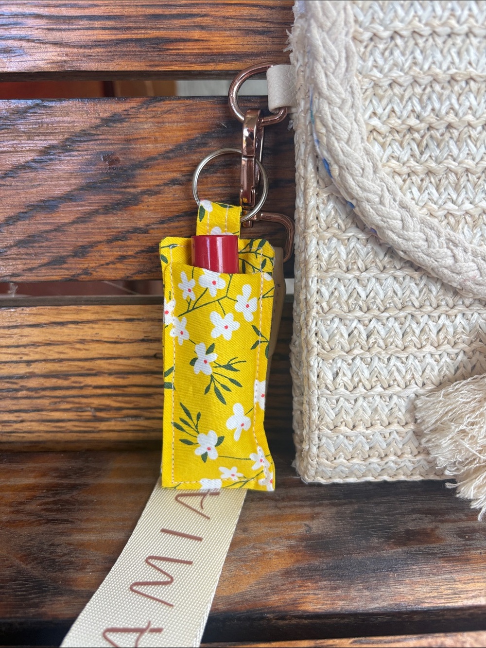 Yellow Flower Keychain Chapstick Holder